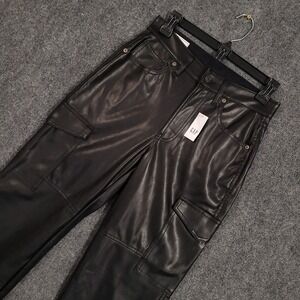 GAP‎ Black High Rise Faux Leather Cargo Pocket Pants Womens 25/0 NEW $89.95